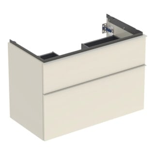 Geberit Meuble sous lavabo iCon 88,8x61,5x47,6 cm, 2 tiroirs, blanc brillant/gris mat
