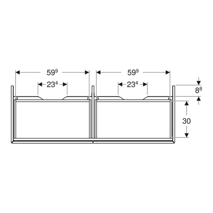 Geberit Meuble sous-lavabo One 133,2x50,4x47 cm, 2 tiroirs, blanc laqué brillant