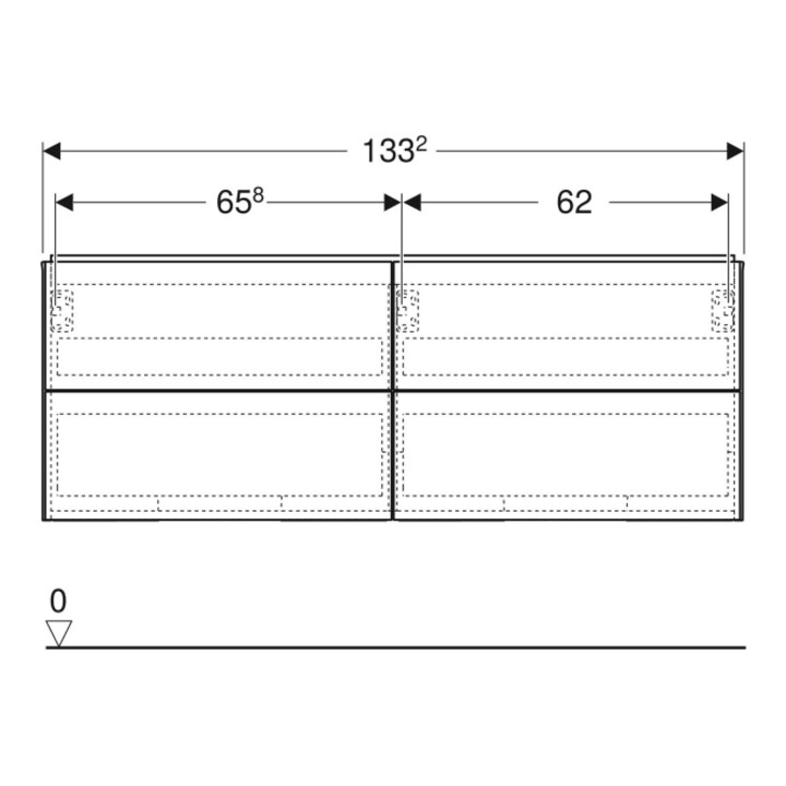 Geberit Meuble sous lavabo One 133,2x50,4x47 cm, 4 L, greige/laqué
