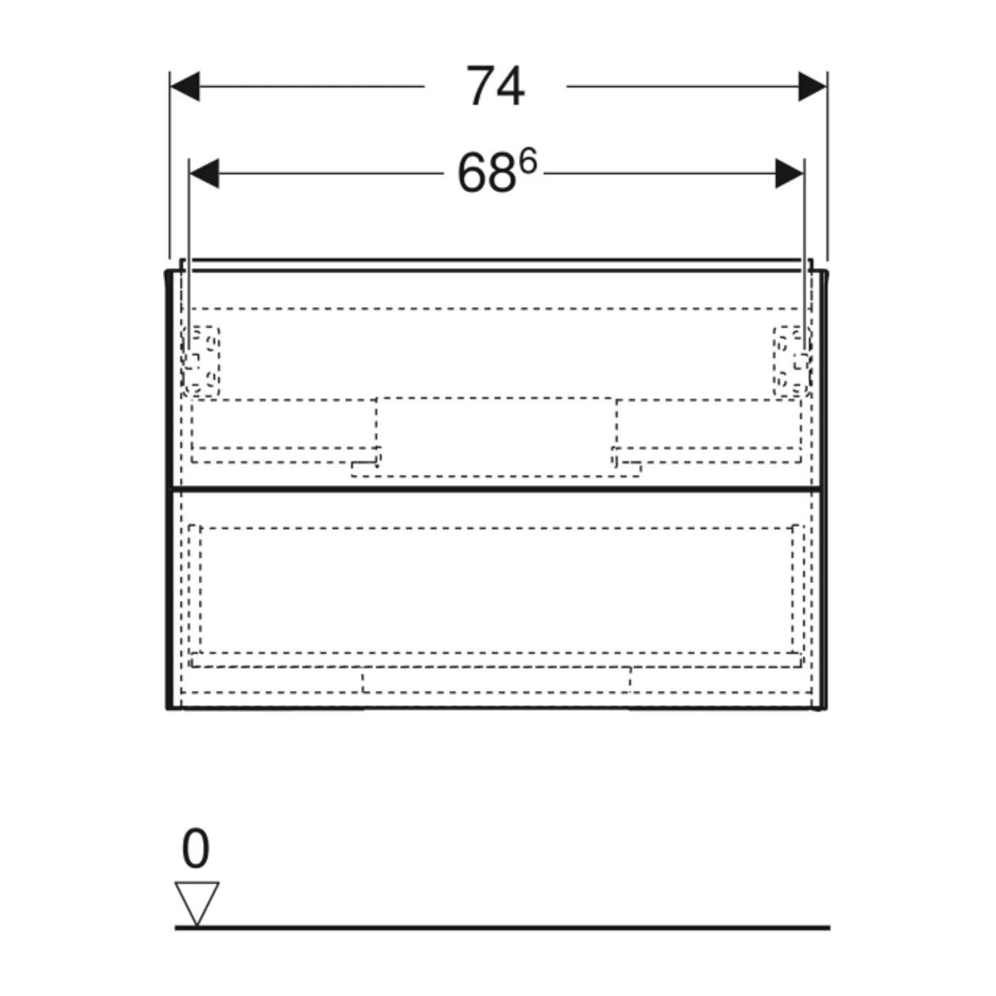 Geberit Meuble sous lavabo One 74x50,4x47 cm, N chêne/Mélaminé, 2 tiroirs