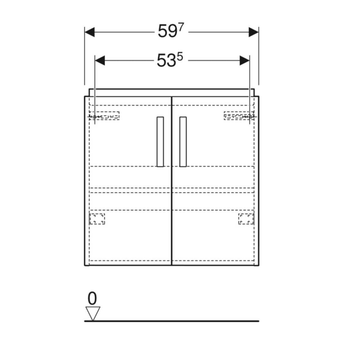 Geberit Meuble sous lavabo Renova Compact 59,7x60,5x39,7cm, 2 portes, blanc laqué brillant