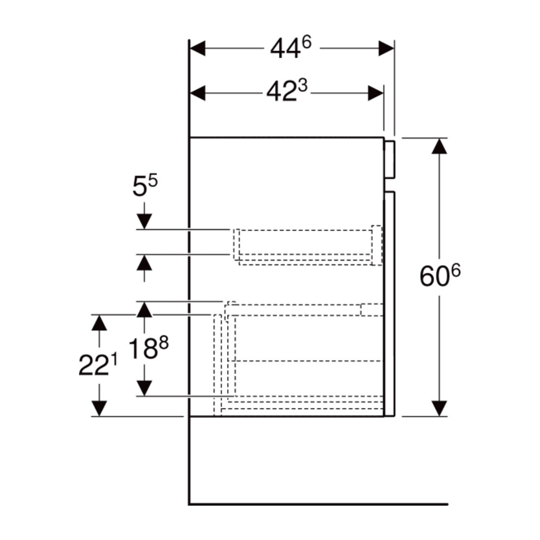Geberit Meuble sous lavabo Renova Plan 58,5x60,6x44,6 cm, lava, laqué mat
