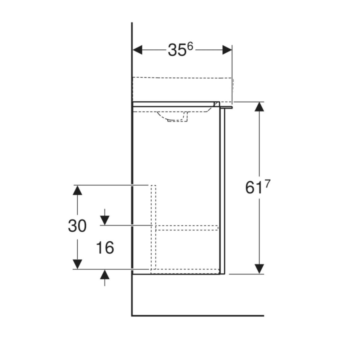 Geberit Meuble sous lavabo Smyle Square 44,2x61,7x35,6 cm, 1 porte, bois ép. N
