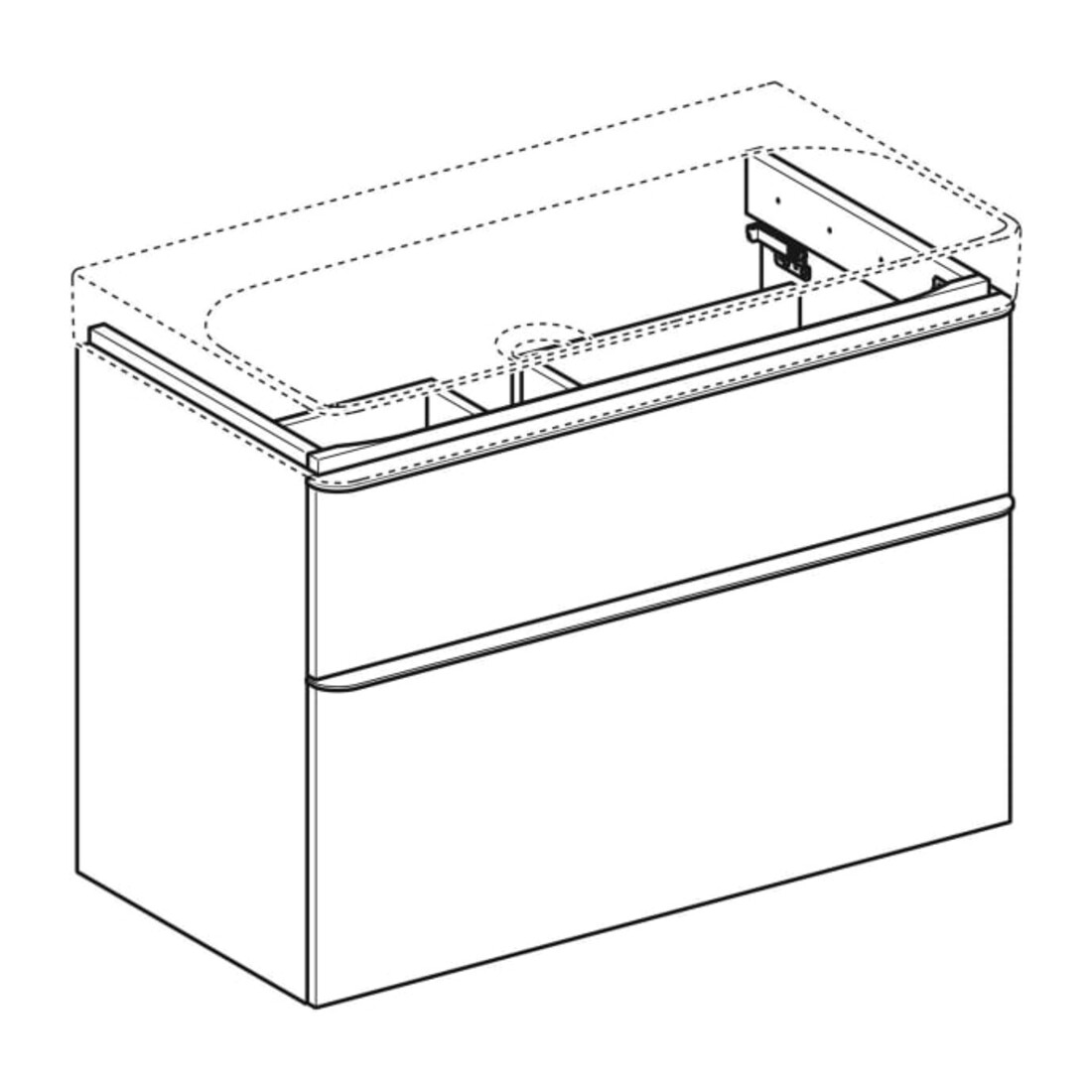 Geberit Meuble sous lavabo Smyle Square 88,4x61,7x47 cm, Bois épais, 2 tiroirs