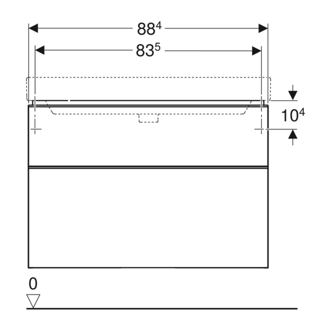 Geberit Meuble sous lavabo Smyle Square 88,4x61,7x47 cm, Bois épais, 2 tiroirs