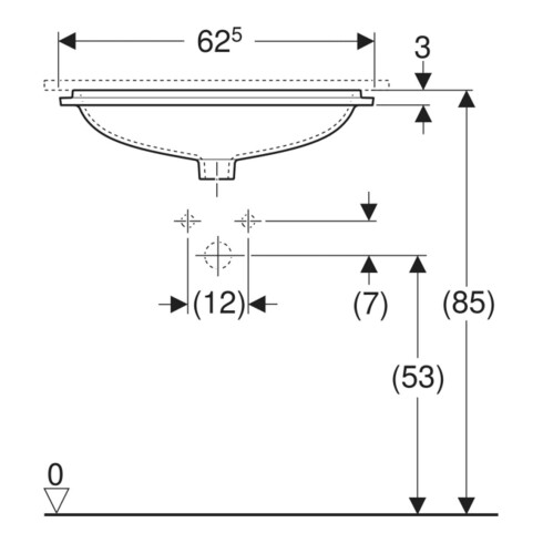 Geberit Meuble sous-lavabo VariForm 62,5x49cm, sans trop-plein, ellip., blanc brillant