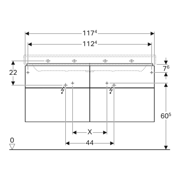 Geberit Meuble sous lavabo Xeno2 117,4x53x46,2 cm, 4 tiroirs, laqué brillant/blanc