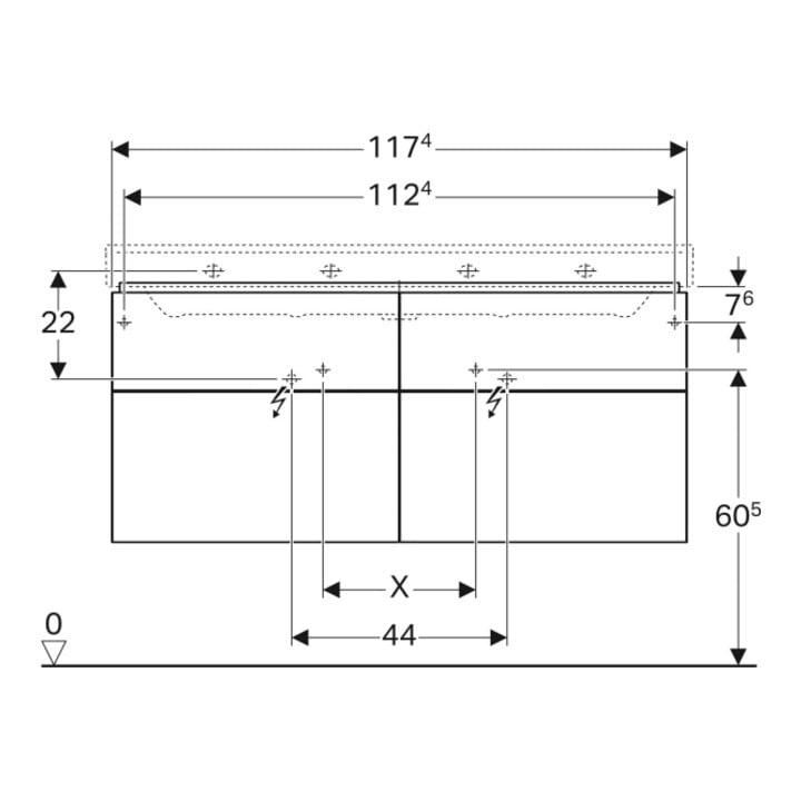 Geberit Meuble sous lavabo Xeno2 117,4x53x46,2 cm, 4 tiroirs, mat/greige