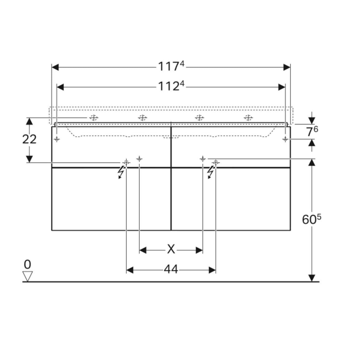 Geberit Meuble sous-lavabo Xeno2 117,4x53x46,2cm, 4 tiroirs, struct./antracite