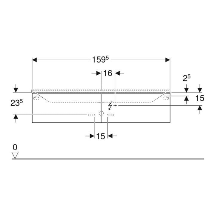 Geberit Meuble sous lavabo Xeno2 159,5x35x47,3cm, 2 tiroirs, avec VAR n° 016