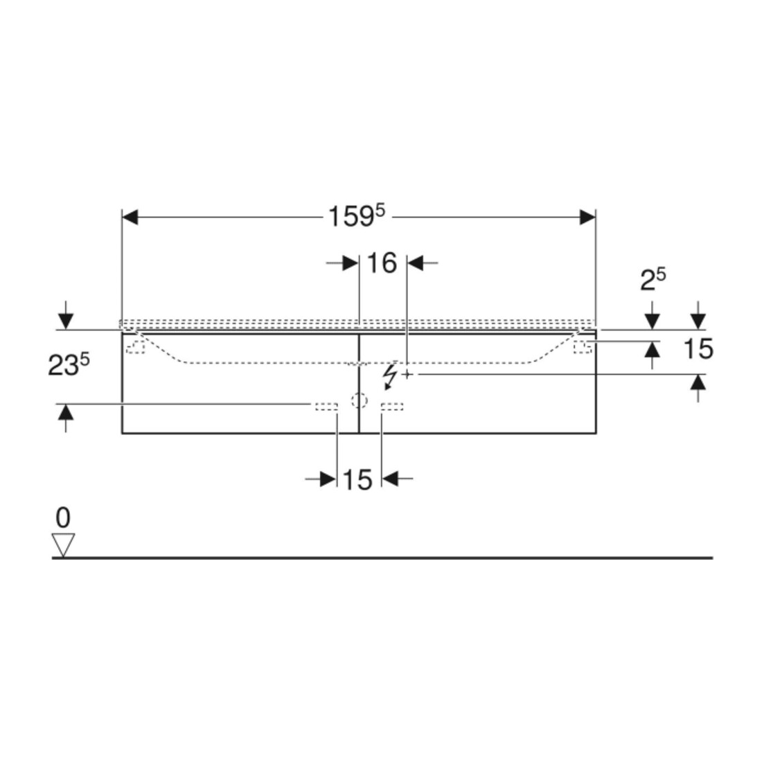 Geberit Meuble sous lavabo Xeno2 159,5x35x47,3cm, 2 tiroirs, avec VAR n° 016