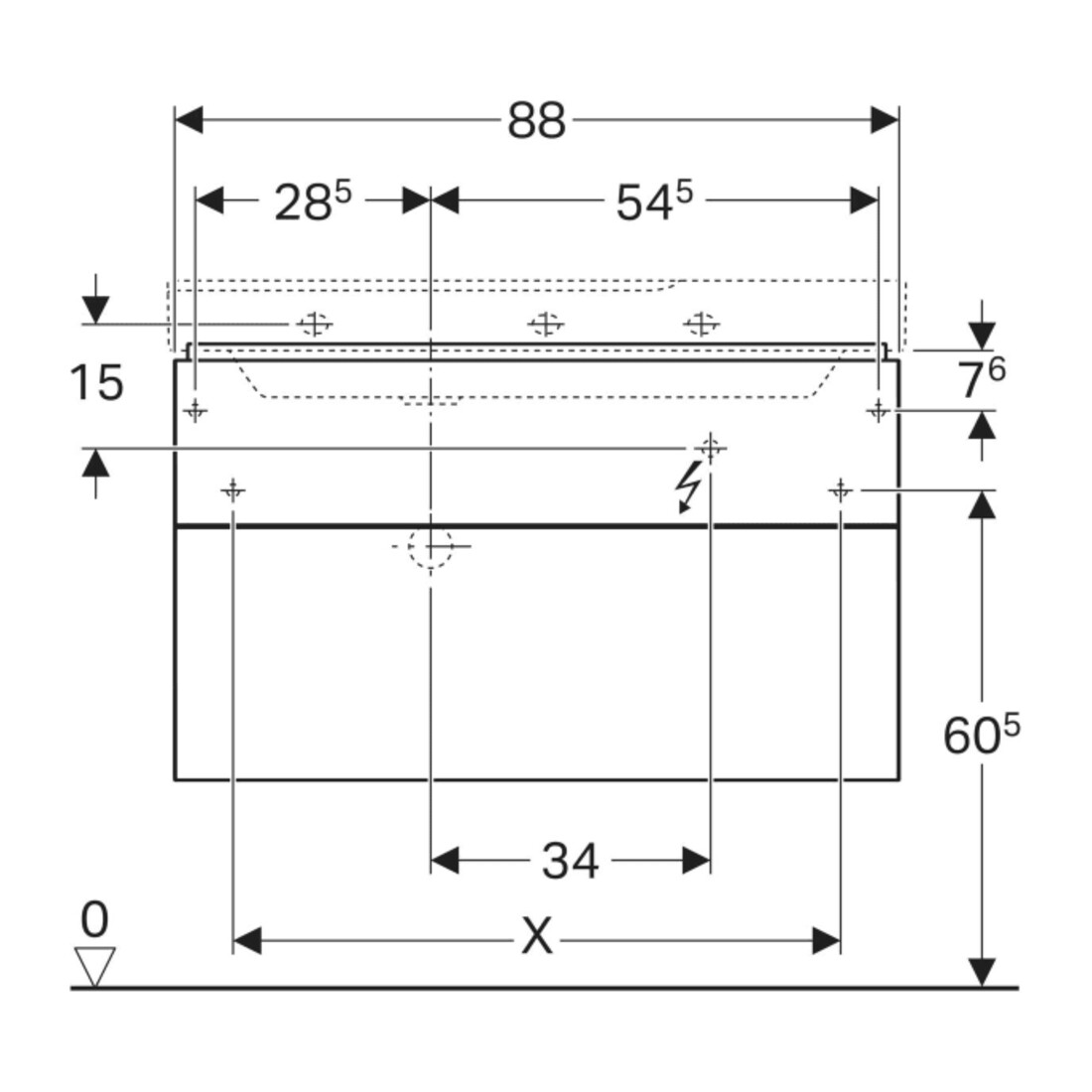 Geberit Meuble sous-lavabo Xeno2 88x53x46,2 cm, 2 tiroirs, avec plan, struct./gris sable