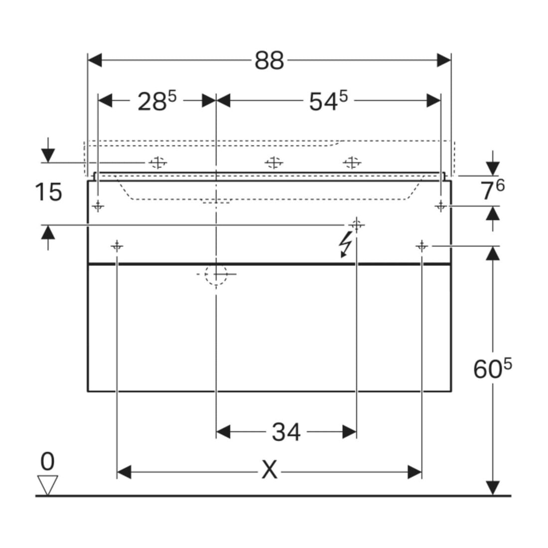 Geberit Meuble sous lavabo Xeno2 88x53x46,2 cm, 2 tiroirs, avec rangement, greige