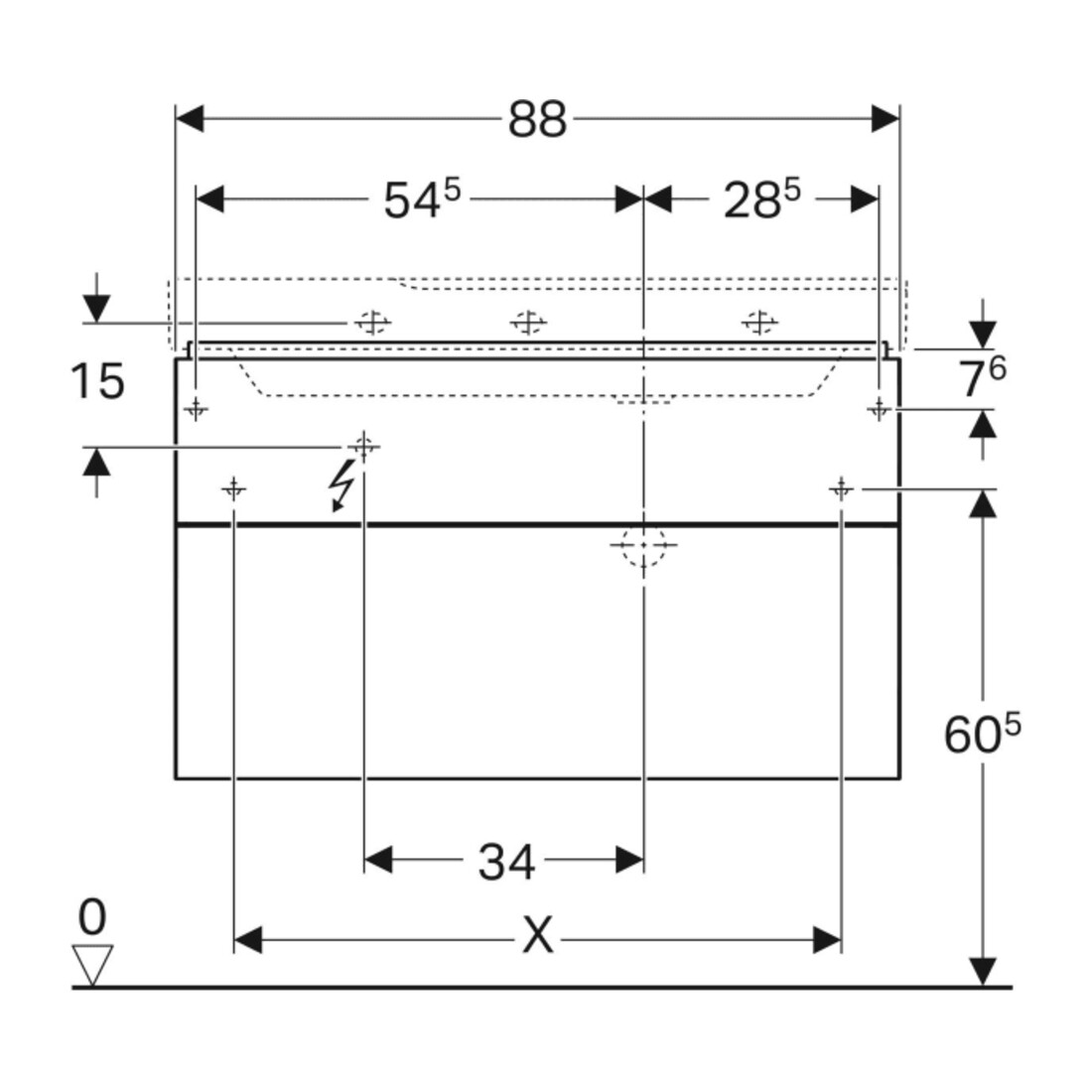 Geberit Meuble sous lavabo Xeno2 88x53x46,2 cm, 2 tiroirs, avec tablette, structuré/gris sable