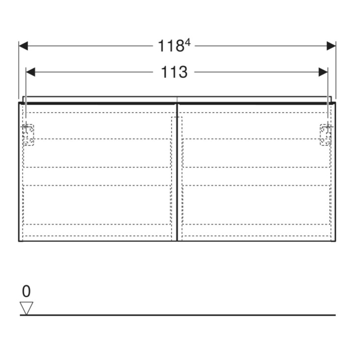 Geberit Meuble sous vasque double Acanto 1 tiroir lat., 1 tiroir I, L 119 cm, noyer / lat. mat