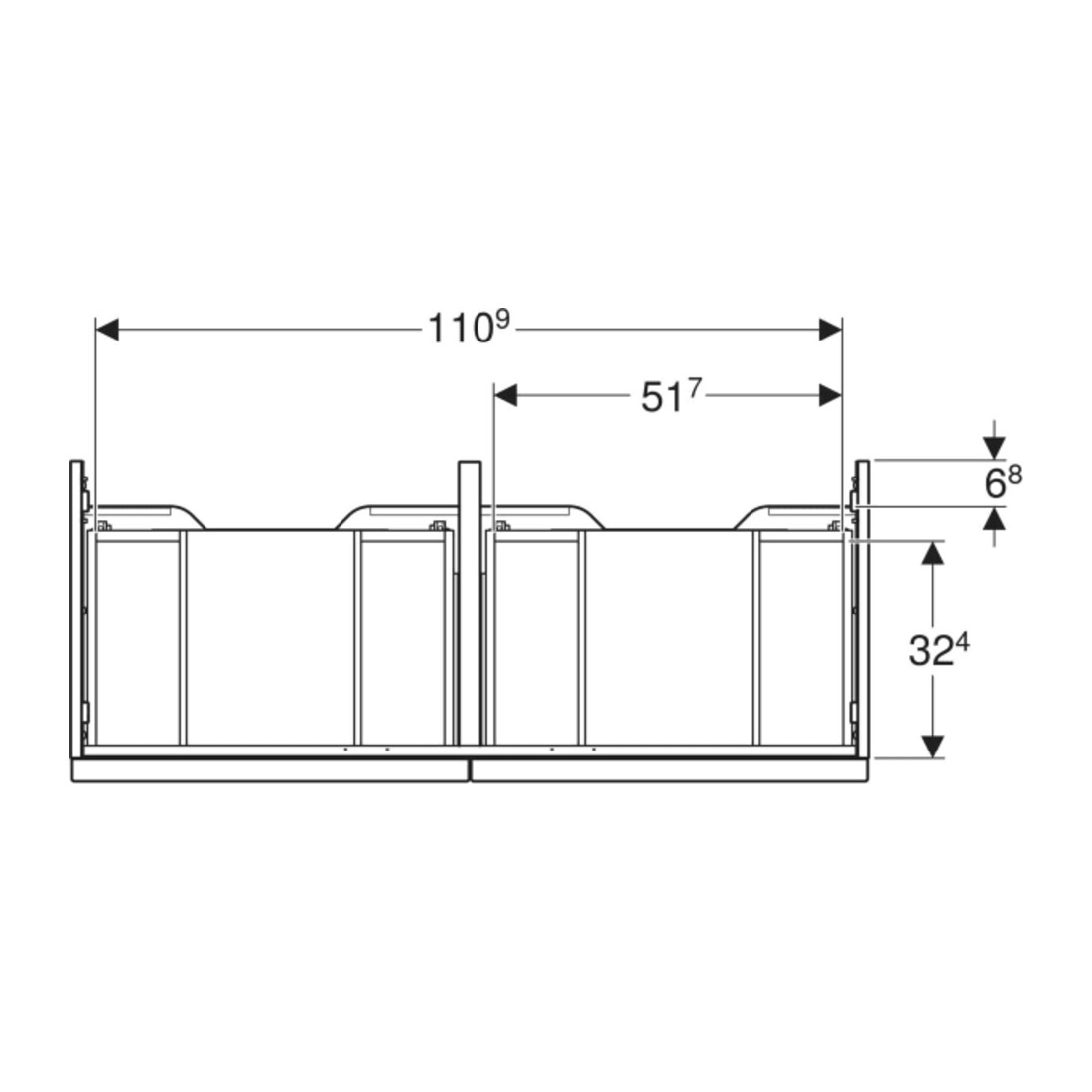 Geberit Meuble sous vasque double iCon 118,4x24,7x47,6 cm, 2 tiroirs, blanc mat/Gr blanc mat