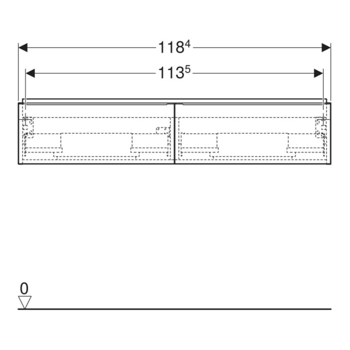 Geberit Meuble sous vasque double iCon 118,4x24,7x47,6 cm, 2 tiroirs, blanc mat/Gr blanc mat