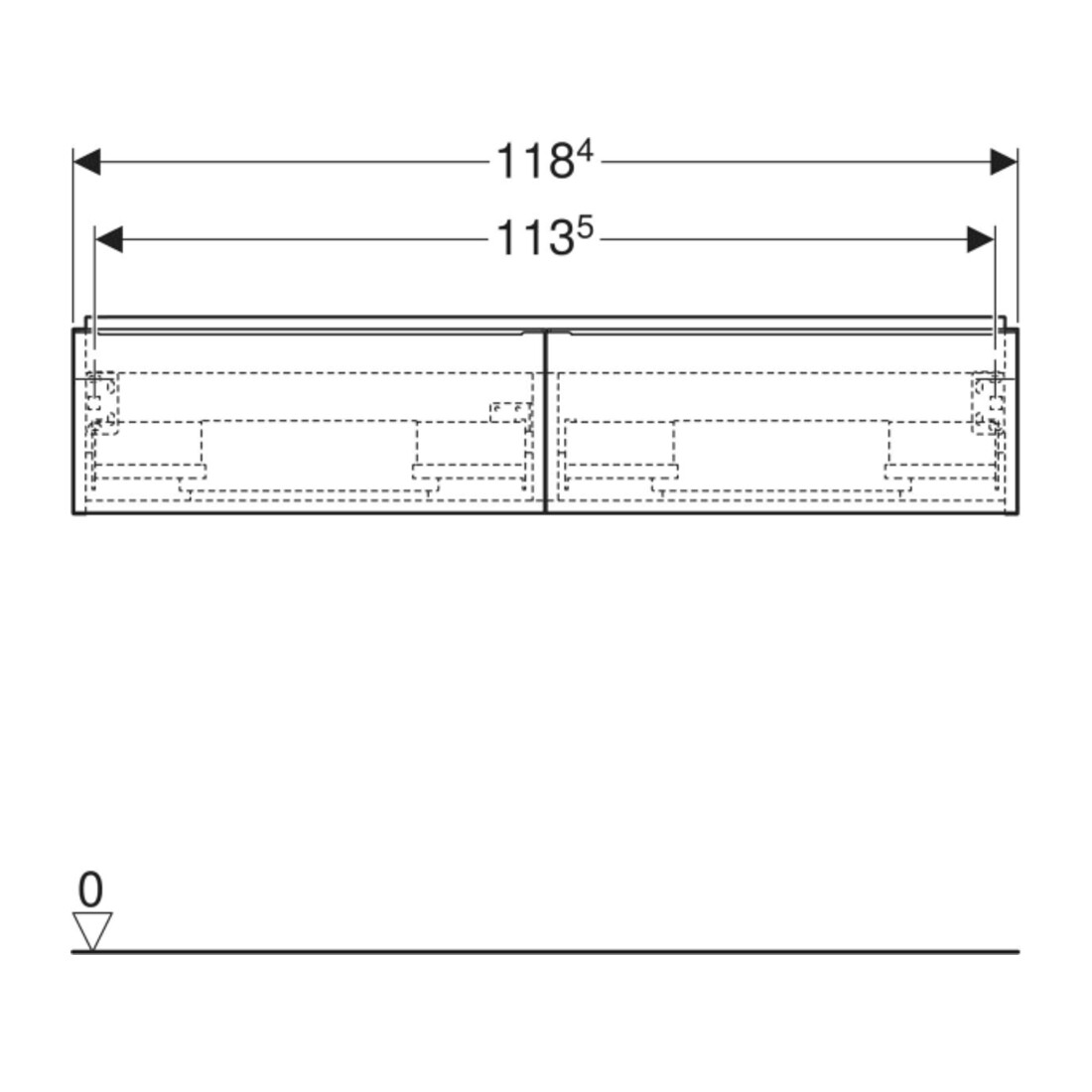 Geberit Meuble sous vasque double iCon 118,4x24,7x47,6 cm, 2 tiroirs, blanc mat/Gr blanc mat