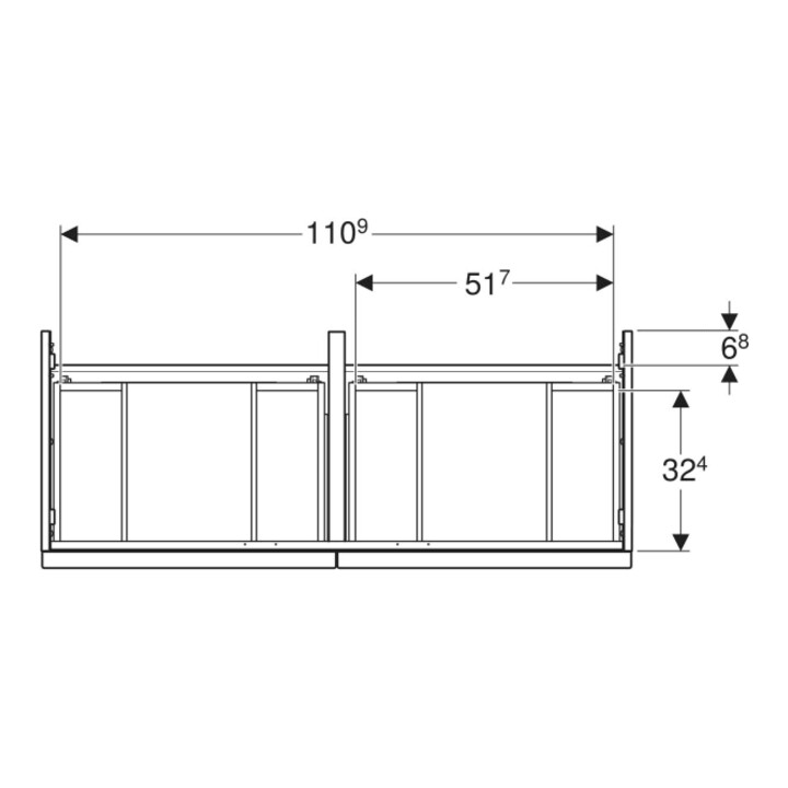 Geberit Meuble sous vasque double iCon 118,4x61,5x47,6 cm, 4 tiroirs, blanc laqué brillant