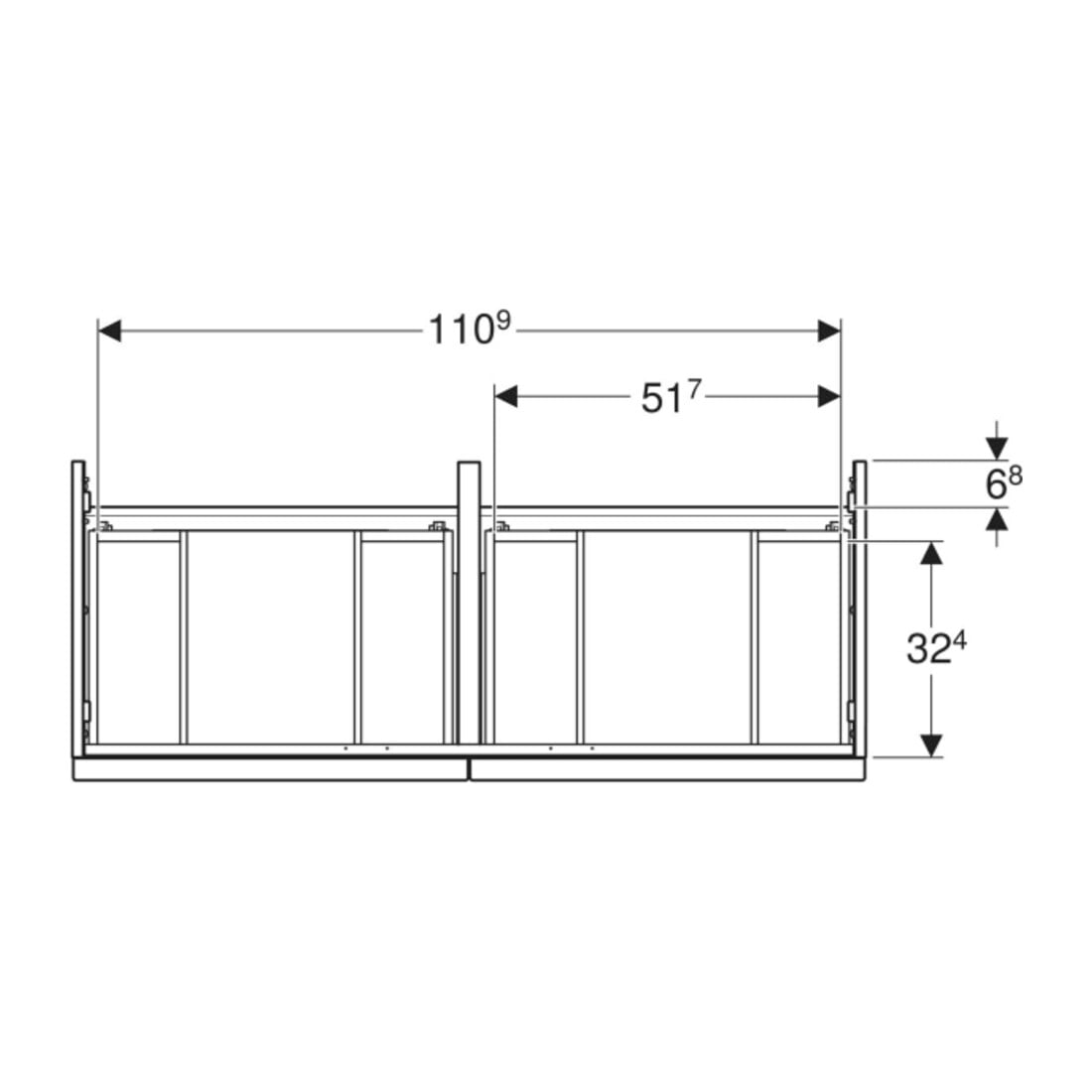 Geberit Meuble sous vasque double iCon 118,4x61,5x47,6 cm, 4 tiroirs, blanc laqué brillant