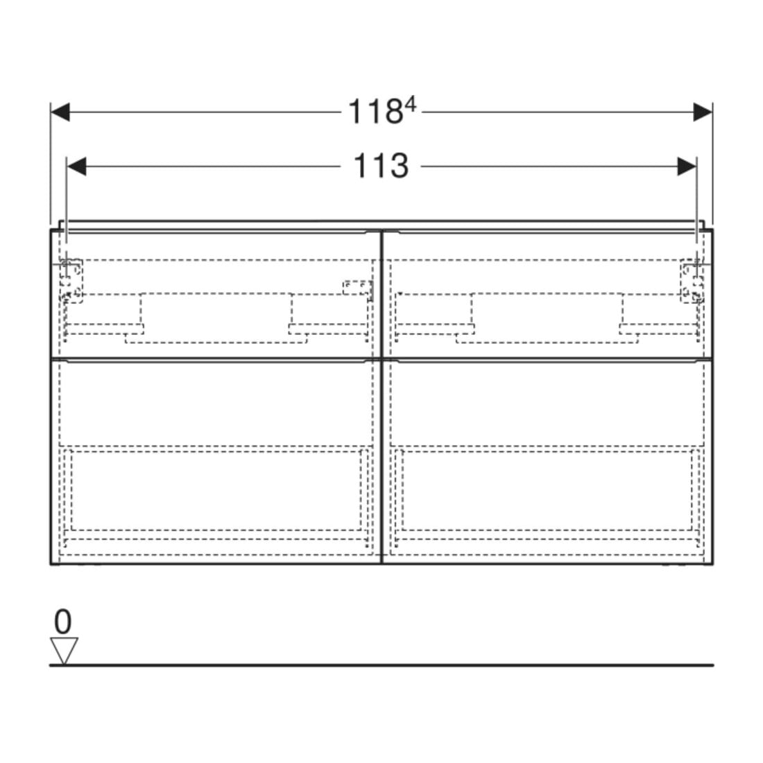 Geberit Meuble sous vasque double iCon 118,4x61,5x47,6 cm, 4 tiroirs, blanc laqué brillant