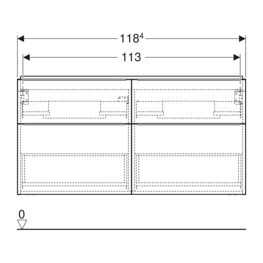 Geberit Meuble sous vasque double iCon 118,4x61,5x47,6 cm, 4 tiroirs, blanc/laqué brillant/Gr. vc