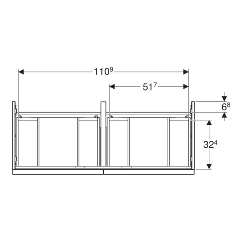 Geberit Meuble sous vasque double iCon 118,4x61,5x47,6 cm, 4 tiroirs, la. m/la. ma