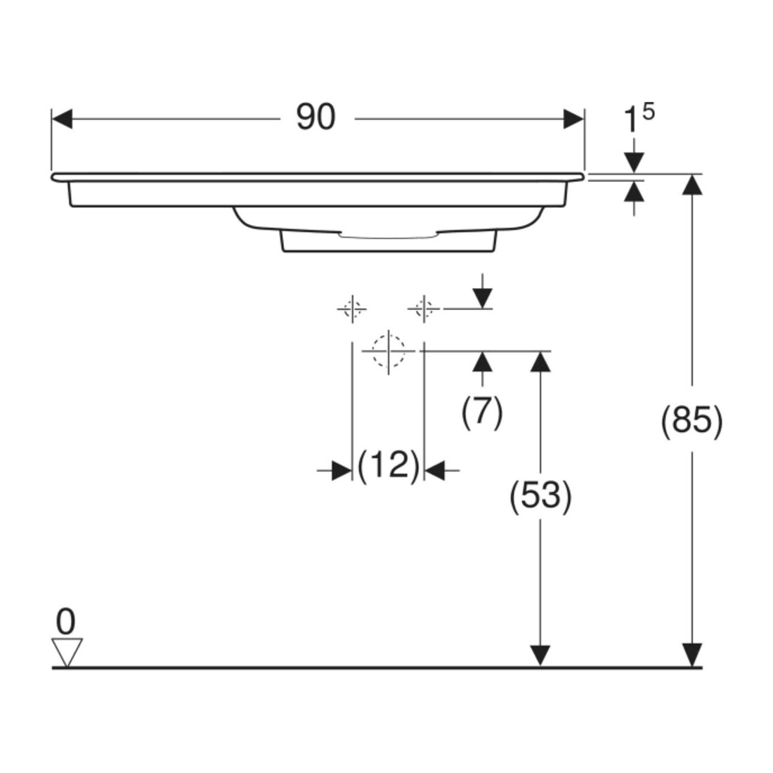 Geberit Meuble vasque One 90x48 cm, sans trou, blanc K-Tect/Bl, robinet à droite