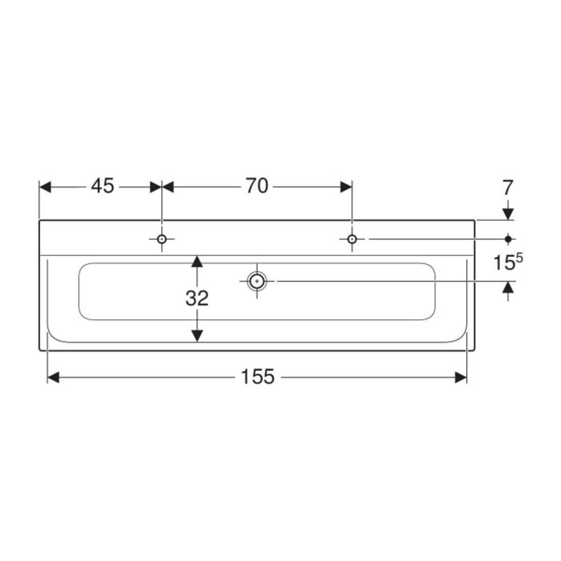 Geberit Meuble vasque Xeno2 160x48 cm, 2 trous robinetterie, sans trop-plein, blanc alpin