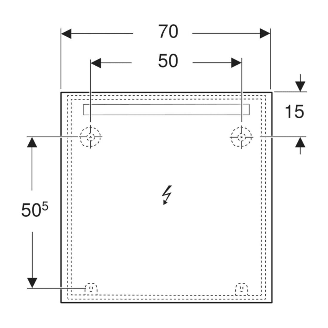 Geberit Miroir lumineux Option Basic éclairage haut, 70x70 cm
