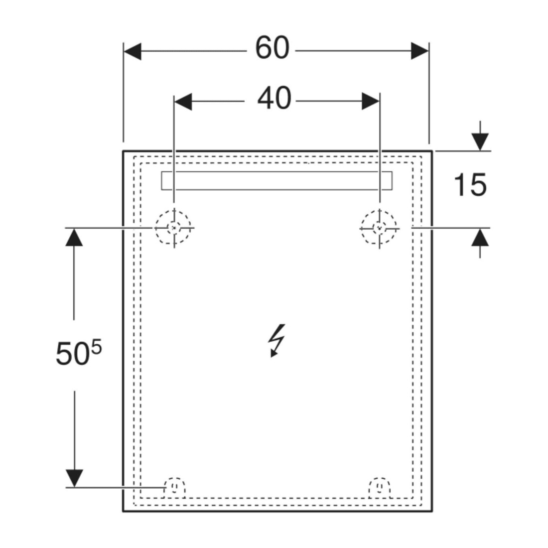 Geberit Miroir lumineux Option Basic éclairage supérieur, 60x70 cm