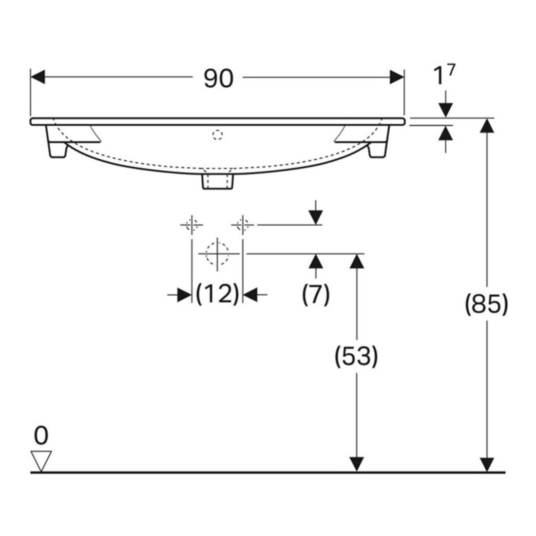 Geberit Möbelwaschtisch Acanto 90x48cm, m Hahnloch, mit Überlauf, weiß