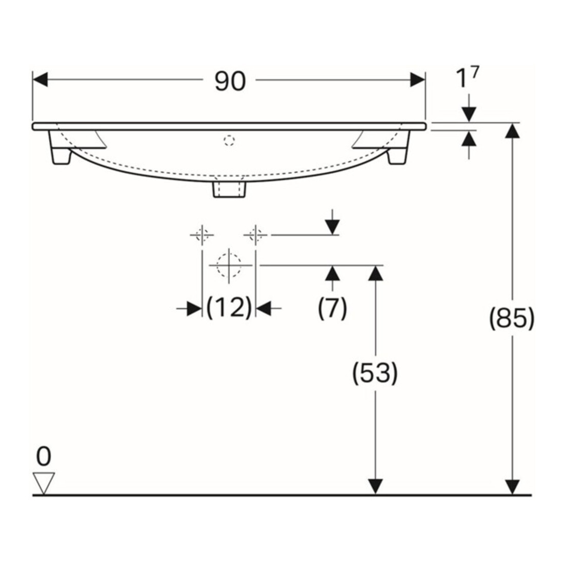 Geberit Möbelwaschtisch Acanto 90x48cm, m Hahnloch, mit Überlauf, weiß
