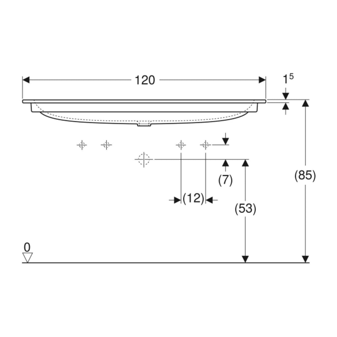 Geberit Möbelwaschtisch iCon 120x48cm, HL li + re, o. ÜL, we/KeraTe