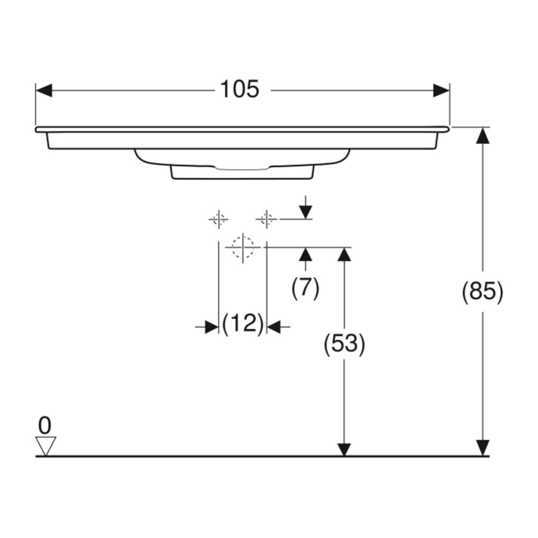 Geberit Möbelwaschtisch One 105cm, HL mit., o. ÜL, we. K-Tect/Bl we.