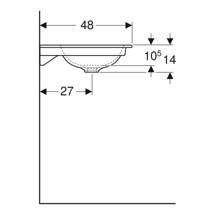 Geberit Möbelwaschtisch One 105x48cm, Hahnl. mit., o. ÜL, we. K-Tect