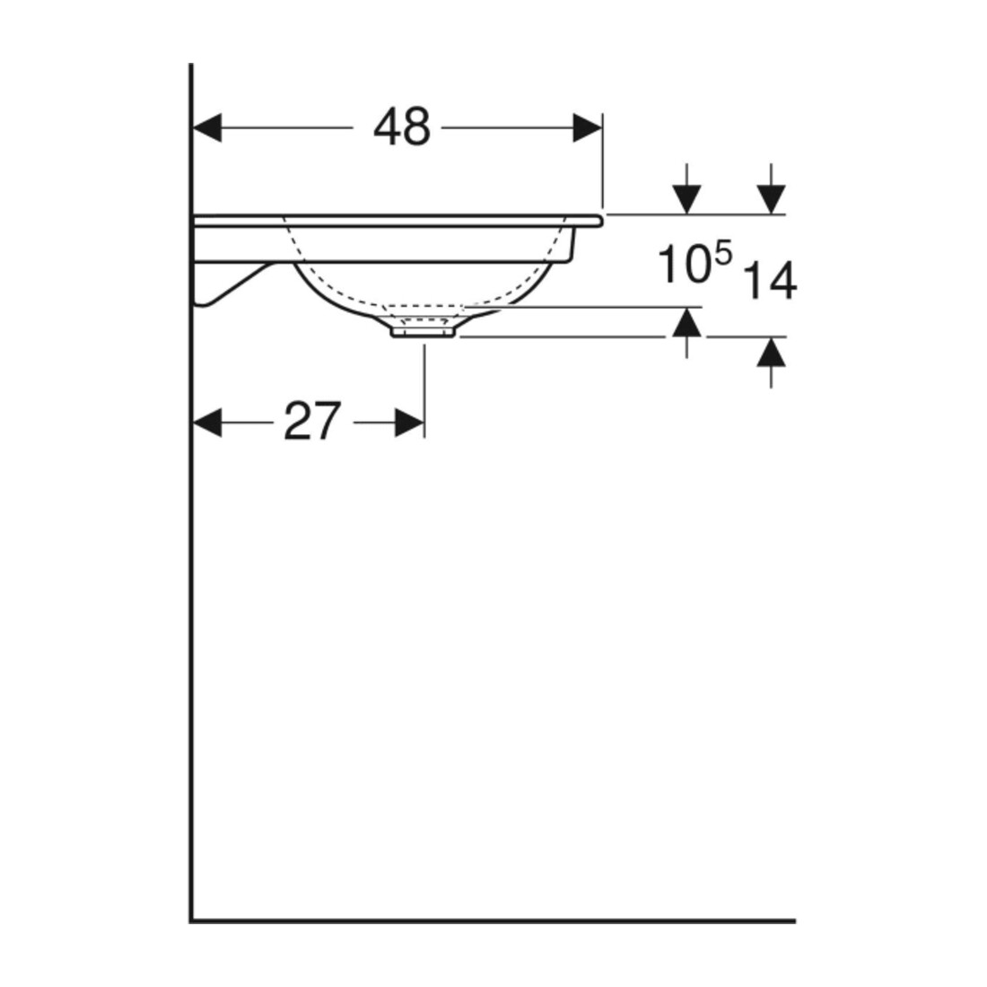 Geberit Möbelwaschtisch One 105x48cm, Hahnl. mit., o. ÜL, we. K-Tect
