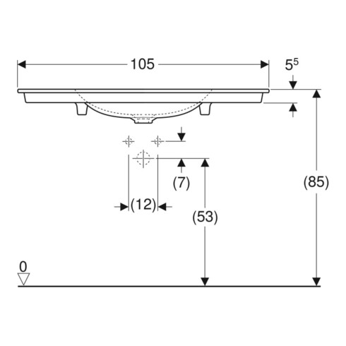 Geberit Möbelwaschtisch One 105x48cm, Hahnl. mit., o. ÜL, we. K-Tect