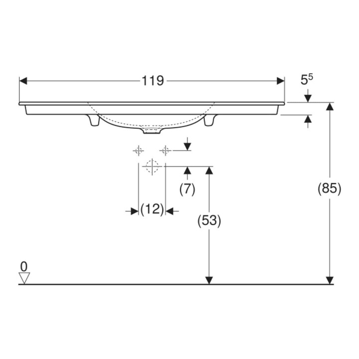 Geberit Möbelwaschtisch One 120x48cm, Hahnl. mit., o. ÜL, we. K-Tect
