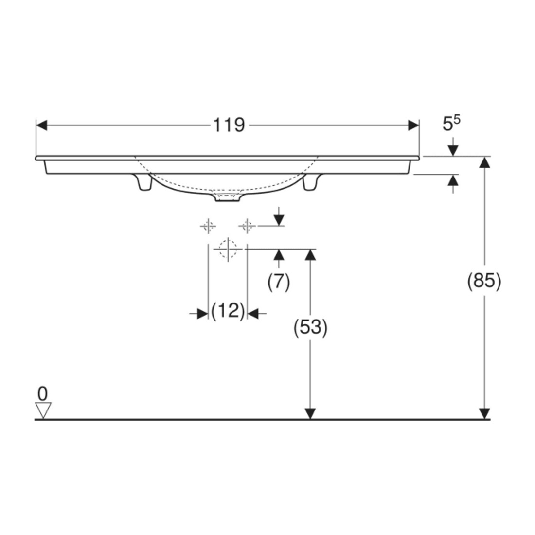 Geberit Möbelwaschtisch One 120x48cm, Hahnl. mit., o. ÜL, we. K-Tect