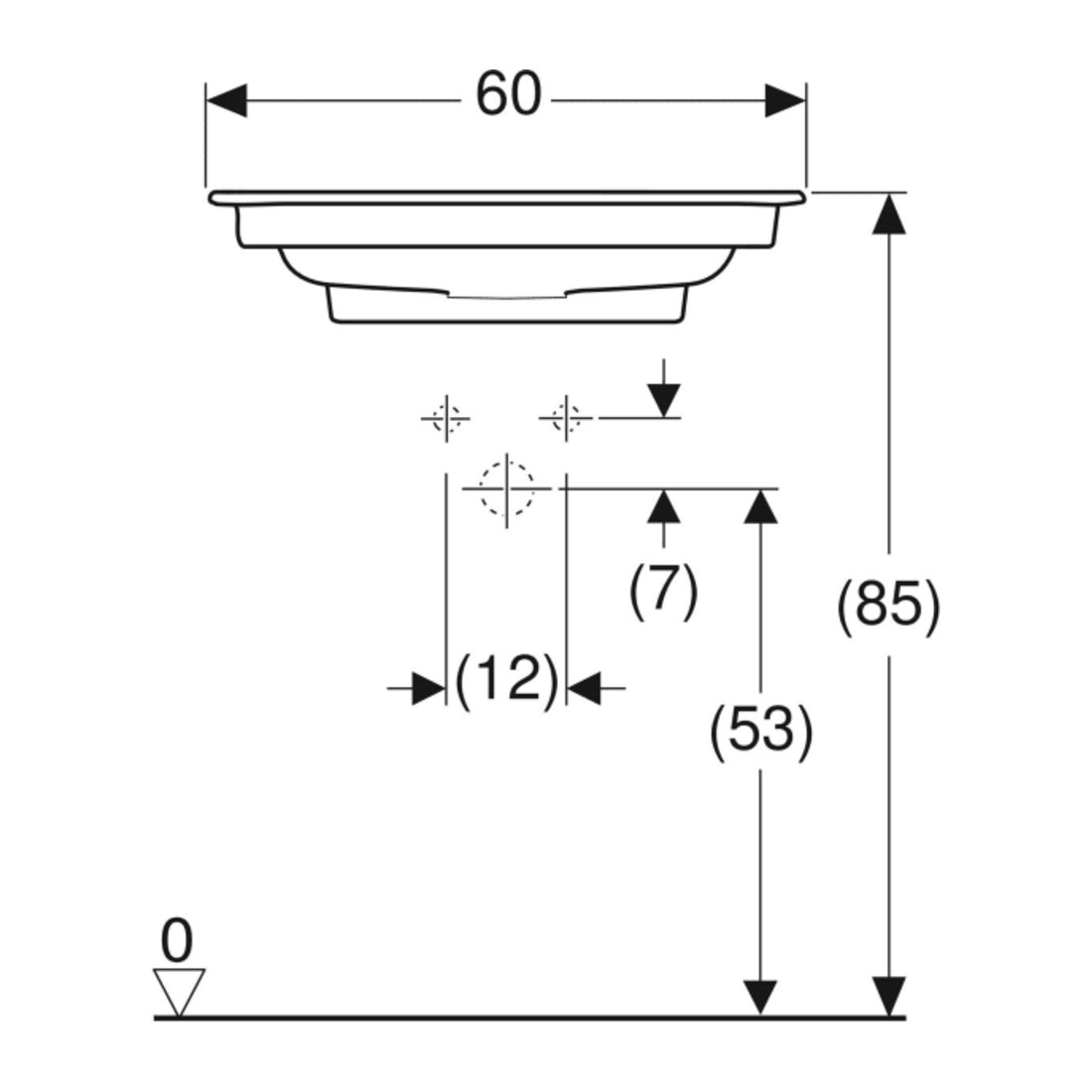 Geberit Möbelwaschtisch One 60cm, HL mit., o. ÜL, we. K-Tect/Bl we.