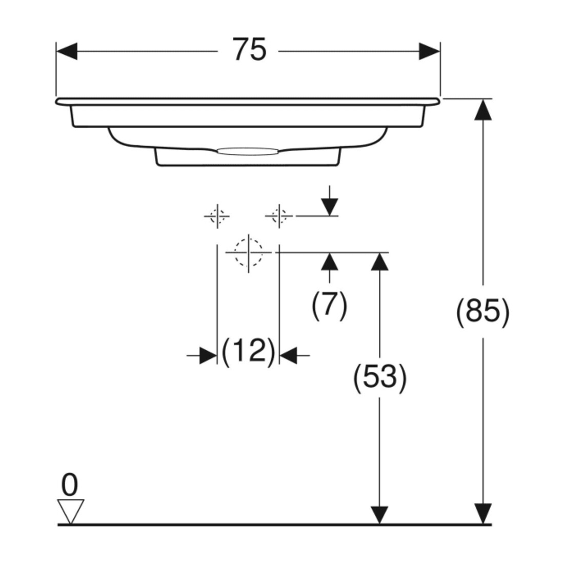Geberit Möbelwaschtisch One 75cm, o. Hahnl. + ÜL, we. K-Tect/Bl weiß