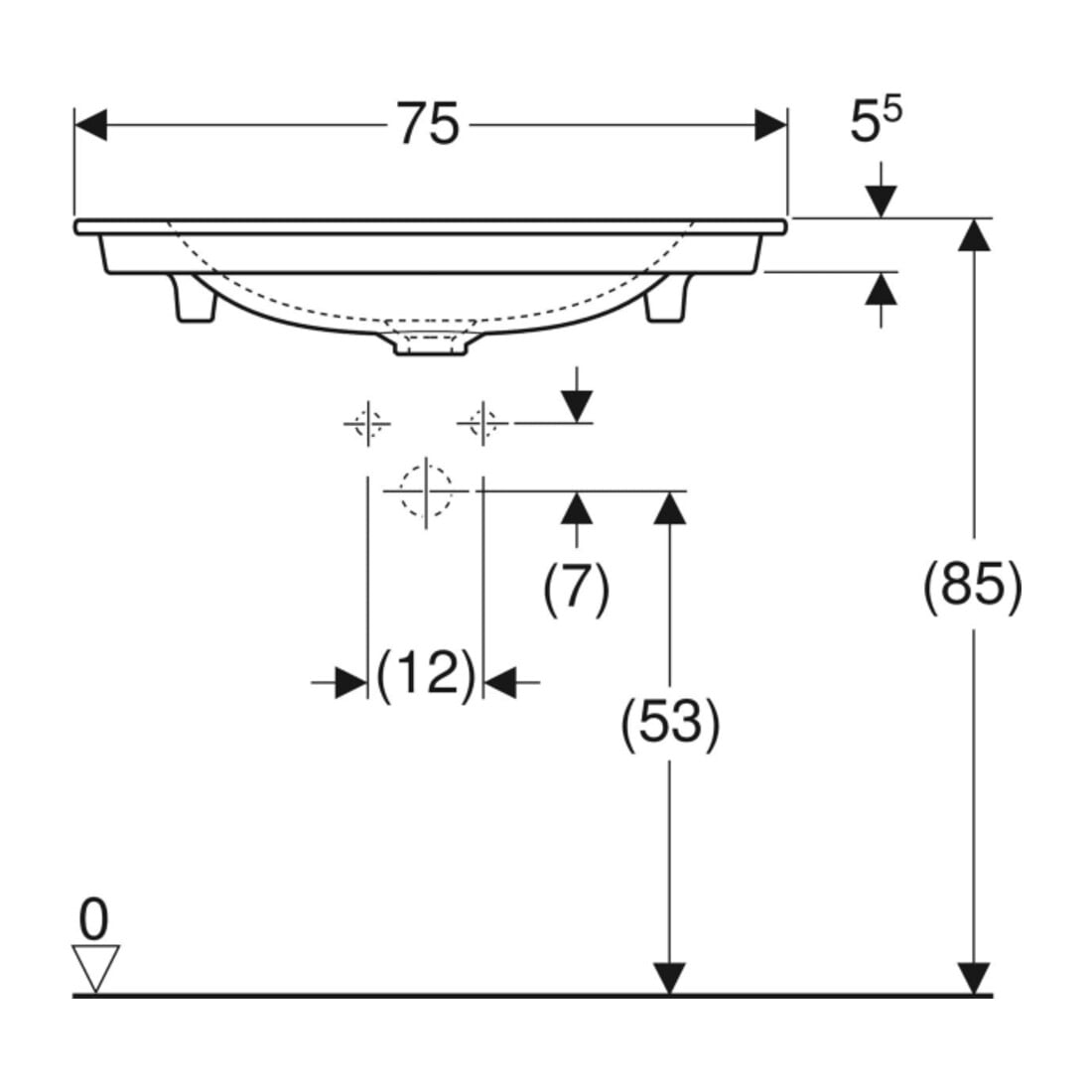 Geberit Möbelwaschtisch One 75x48cm, Hahnl. mit., o. ÜL, we. K-Tect