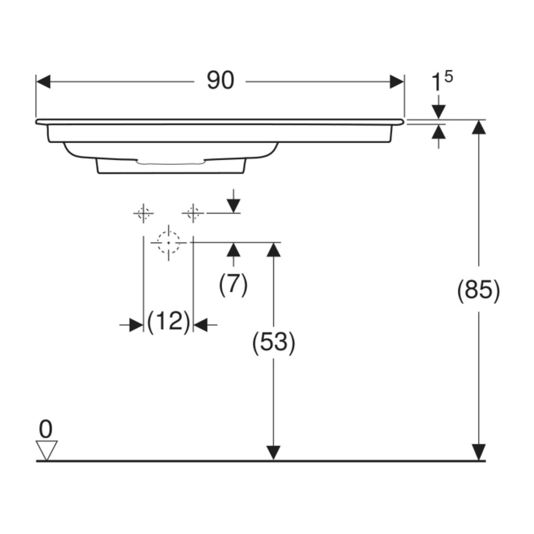 Geberit Möbelwaschtisch One 90x47,5cm, o Ü, w K-Tec/Bl w, Hahnl. li