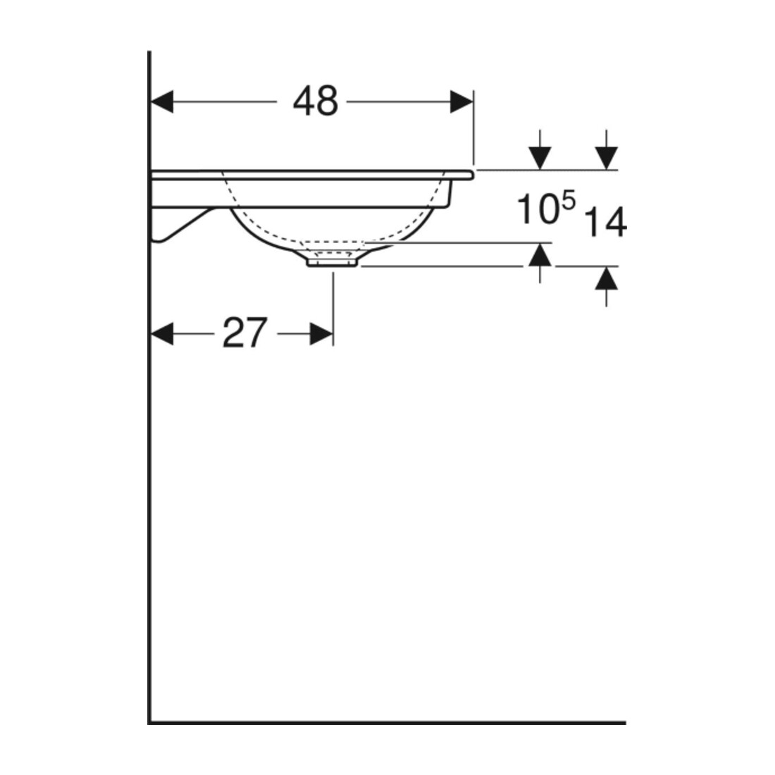 Geberit Möbelwaschtisch One 90x48cm, Hahnl. mit., o. ÜL, we. K-Tect