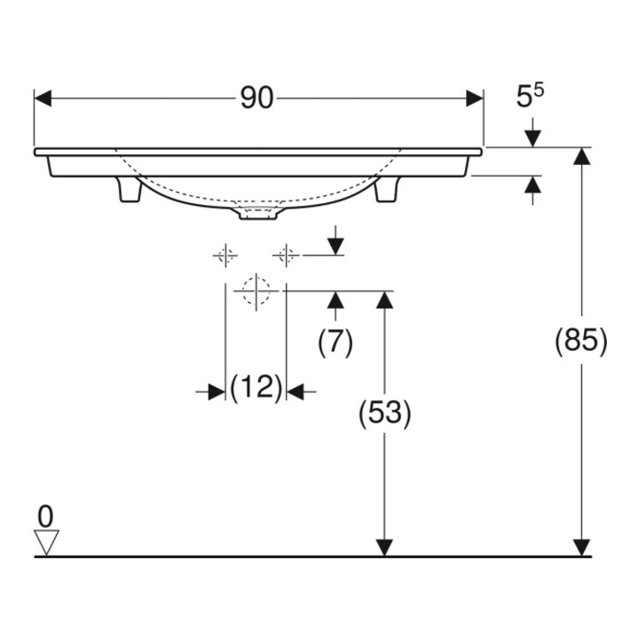 Geberit Möbelwaschtisch One 90x48cm, Hahnl. mit., o. ÜL, we. K-Tect