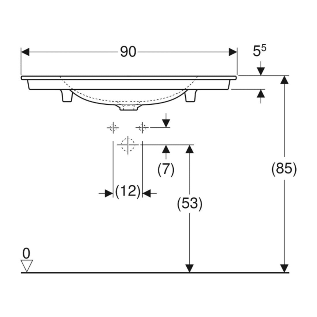 Geberit Möbelwaschtisch One 90x48cm, o. Hahnl. + ÜL, weiß KeraTect