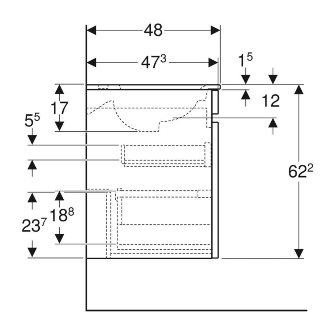 Geberit Möbelwaschtisch-Set Renova Plan 55x62,2x48cm, KP N h be., WT we/KeraTe