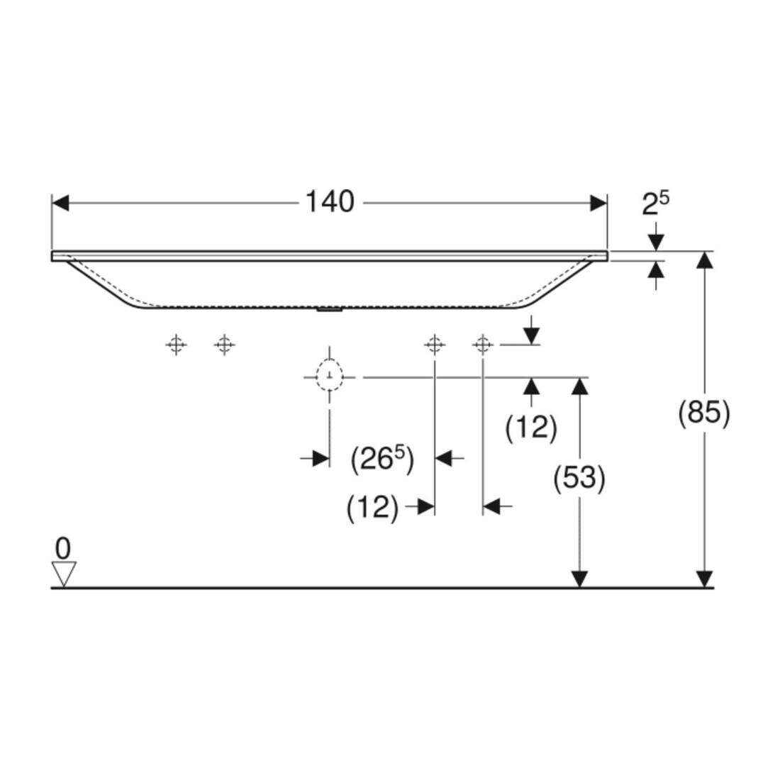 Geberit Möbelwaschtisch Xeno2 140x48cm, 2 HL, o. Überlauf, weiß-alpin