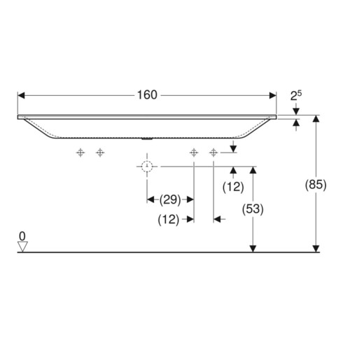 Geberit Möbelwaschtisch Xeno2 160x48cm, 2 HL, o. Überlauf, weiß-alpin